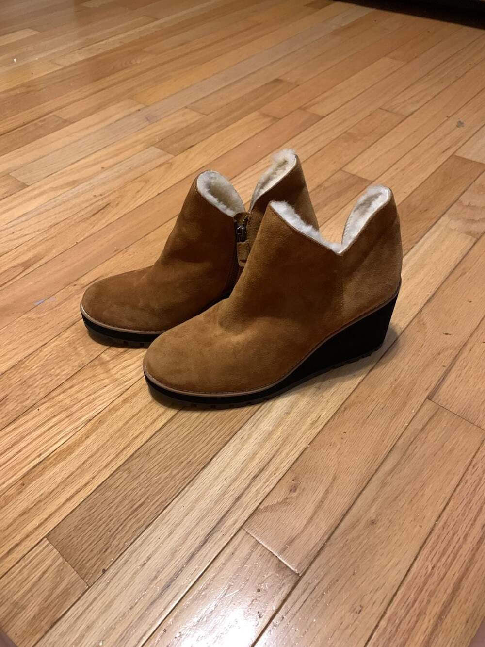Eileen Fisher Chalet Suede Shearling Lined Wedge Bootie 8 1/2